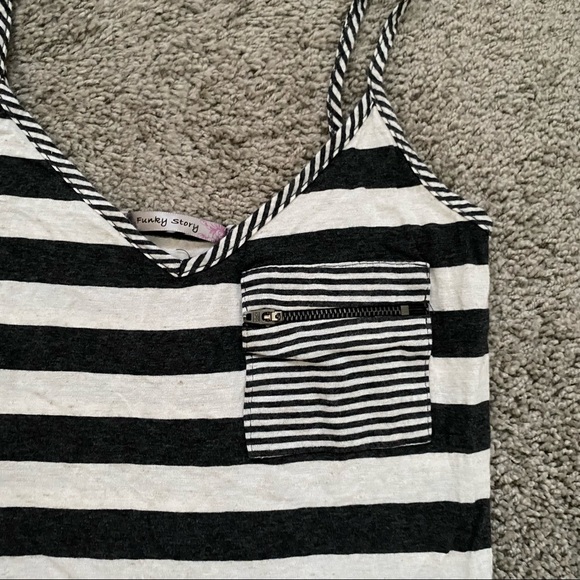 Zumiez Funky Story Charcoal Grey and Cream Stripe Tank Top with Front Zip Pocket - Picture 2 of 7